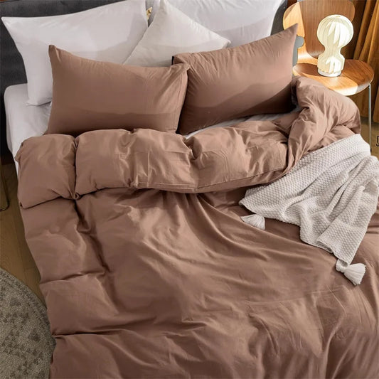 100% Washed Cotton Duvet Cover 600TC+ - Soft Solid Color Comforter Cover