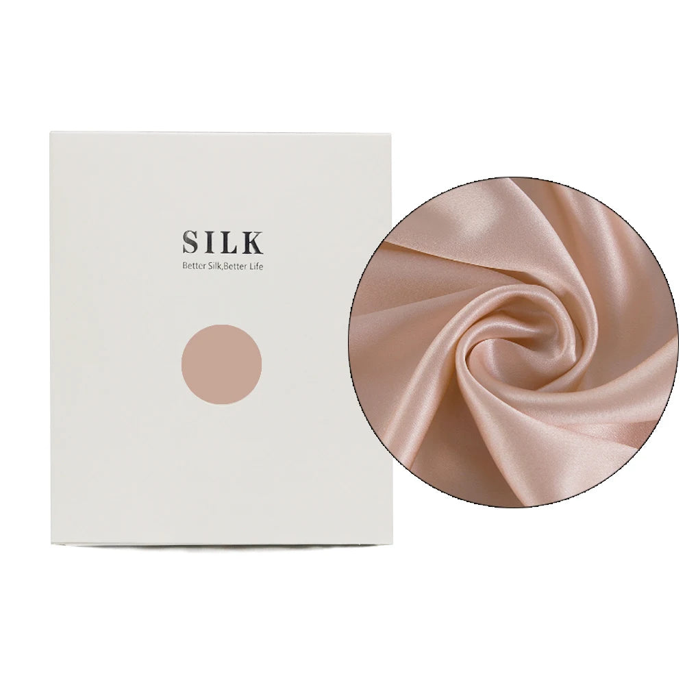 Silk fabric with a close-up and a branded box on a white background