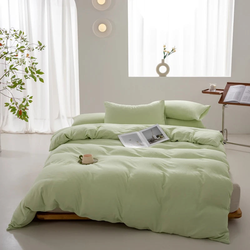 100% Washed Cotton Duvet Cover 600TC+ - Soft Solid Color Comforter Cover