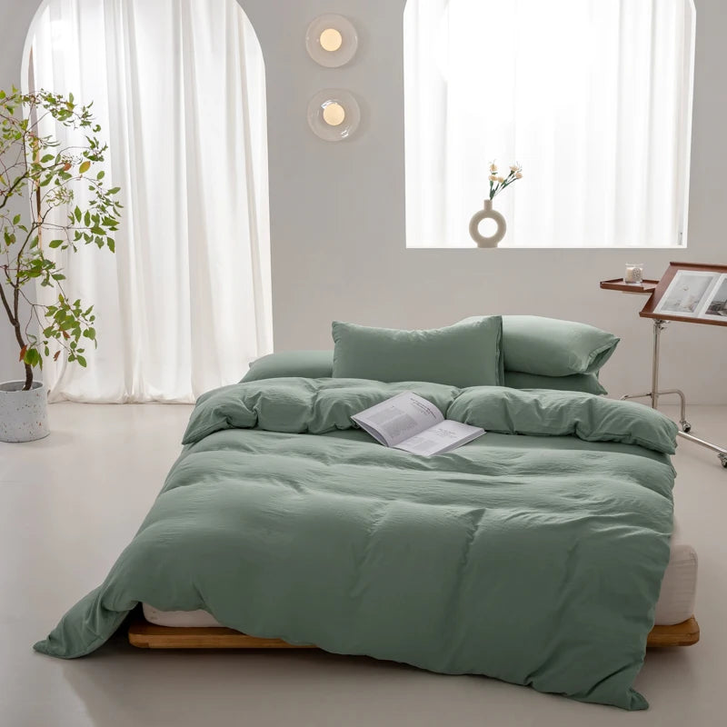 100% Washed Cotton Duvet Cover 600TC+ - Soft Solid Color Comforter Cover
