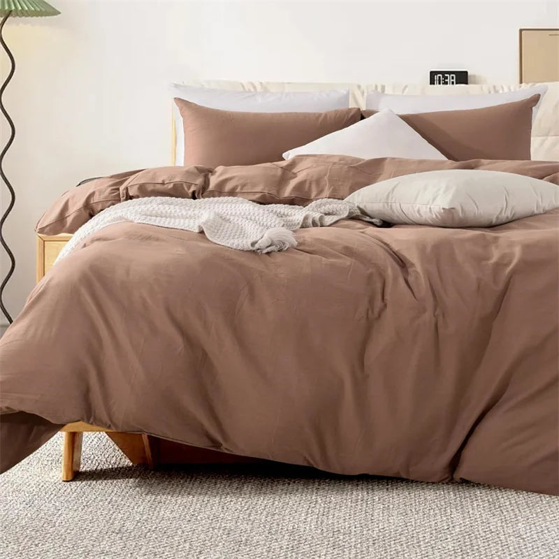 100% Washed Cotton Duvet Cover 600TC+ - Soft Solid Color Comforter Cover